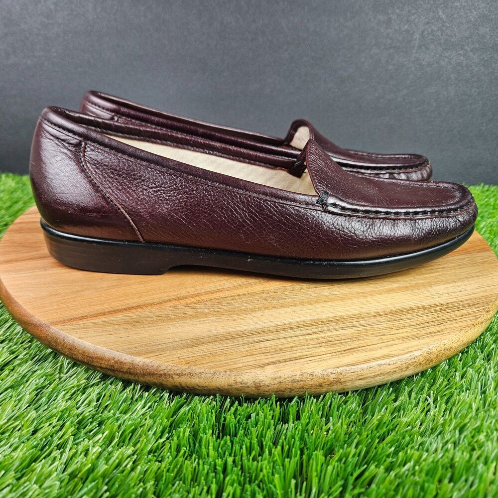 SAS Simplify Moc Toe Comfort Slip On Loafer Leather Burgundy Wine Women's 9.5 N
